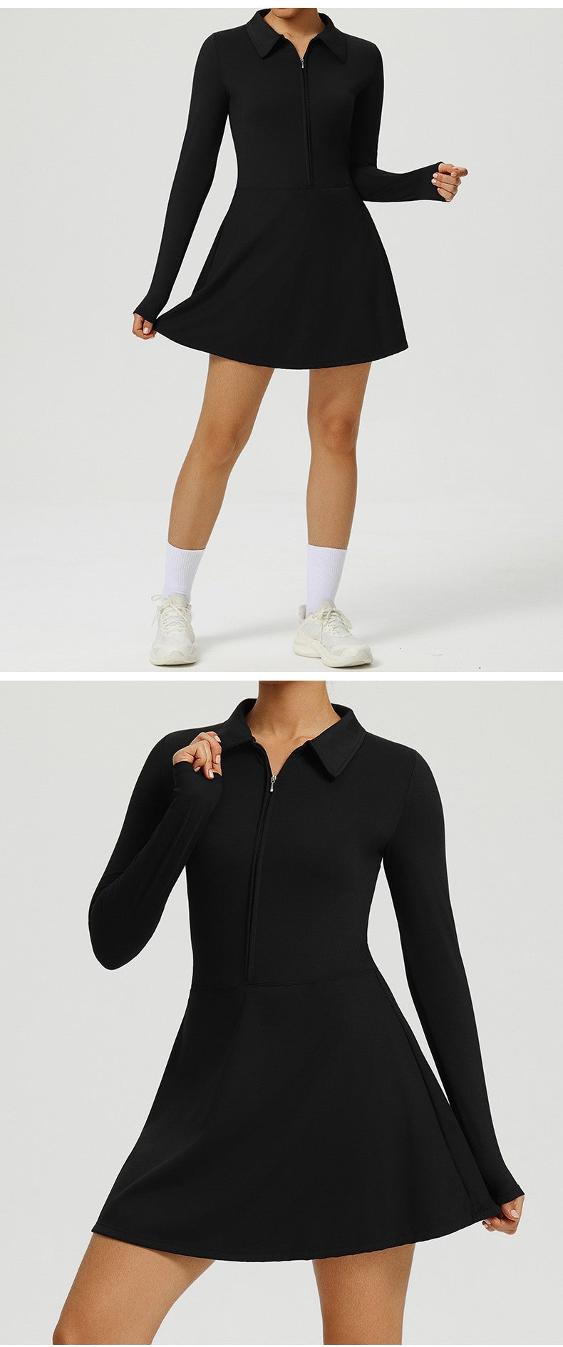 Yoga Long Sleeved Dress Women's Long Sleeved Zipper Skirt Breathable Gym Outdoor Running Yoga Tennis Skirt Quick-Dry Tracksuits.