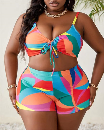 VigoBreviya 2025 Print 3 Piece Plus Size Mesh Cove Up Bikini Set Women High Waist Curvy Swimsuit Beach Lady Big Bathing Suit