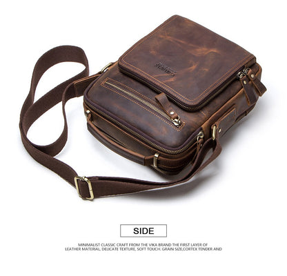 CONTACT'S Crazy Horse Leather Men's Shoulder Bag Vintage Messenger Bags Men Bolsos Male Crossbody Bags Man's Handbag Sling Bag
