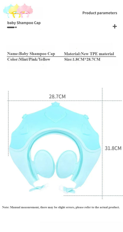 Chapéu de banho de borracha macia ajustável à prova d'água para bebês, proteção auricular infantil, xampu seguro para crianças, chapéu de bebê padrão coroa