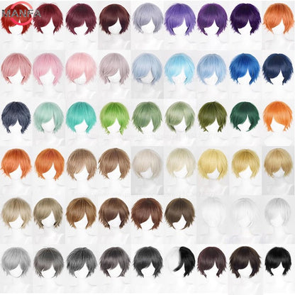 Anime 30cm Curta Reta Peruca Cosplay Preto Branco Verde Marrom Roxo Azul Cinza Vermelho Dourado Homens Mulheres Cabelo Sintético Resistente ao Calor