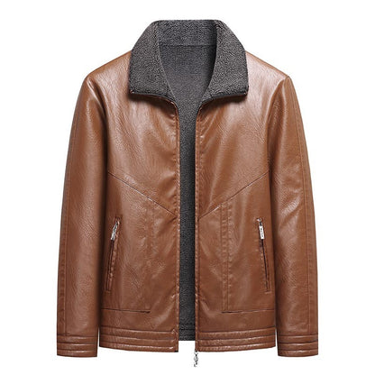 Leather Jacket Men Coats Autumn Fur Collar Luxury Fleece Black Oversized  6XL 7XL 8XL Plus Size Warm Winter Comfort High Quality