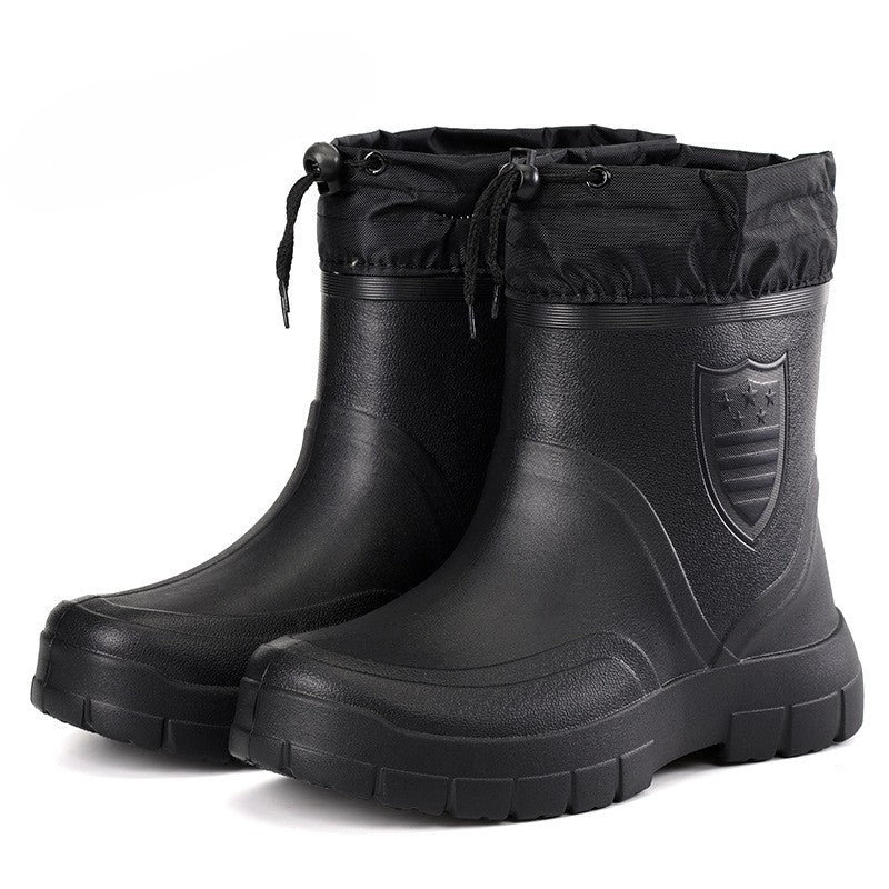 2024 Versátil Botas de Chuva Masculinas Impermeáveis para Exterior Leves Sapatos de Veludo Moda Bota Curta Conforto Casual Masculino Sapatos de Água
