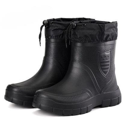 2024 Versátil Botas de Chuva Masculinas Impermeáveis para Exterior Leves Sapatos de Veludo Moda Bota Curta Conforto Casual Masculino Sapatos de Água
