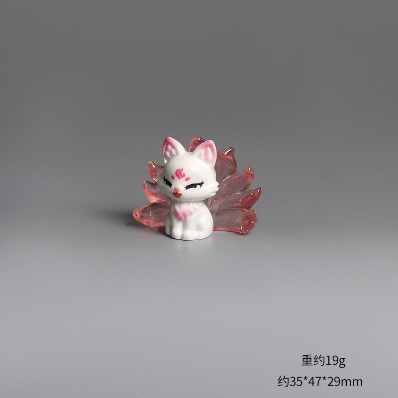 1/6Pcs Cute 9 Tailed Fox Resin Figurine, Kawaii Fantasy Miniature Mythical Fox Animal Decor for Desk Shelf Car Collectible Gift