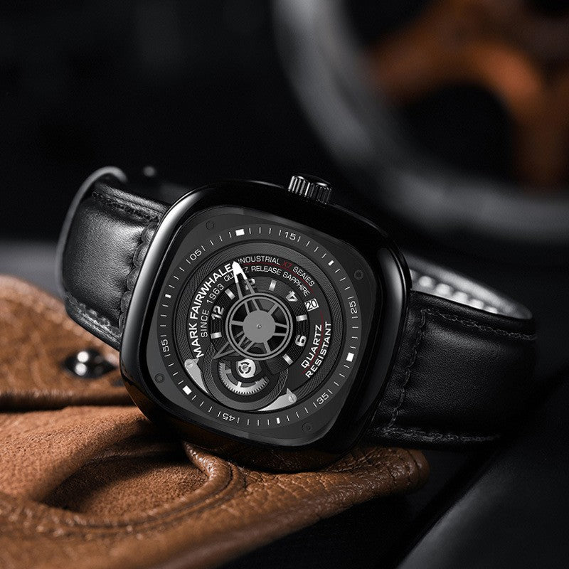 Mark Fairwhale Fashion Watch For Men Casual Leather Strap Quartz Watch Sports Waterproof Square Wristwatch Man 2025 Hot Sale