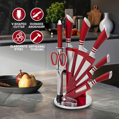 MDHAND 9 Peças Conjunto de Blocos de Facas de Aço Inoxidável com Afiador Cortar Fatiar Frutas Carne Cutelo Faca Utilitária Facas Acessórios