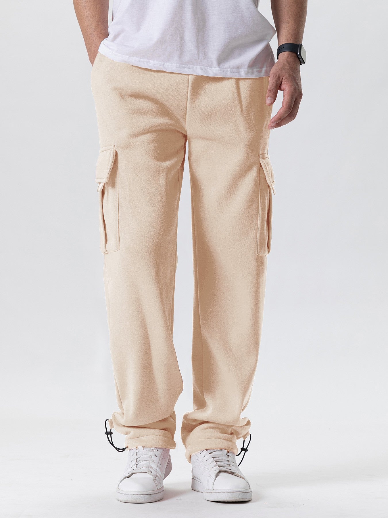 Calça Moletom Masculina Reta, Jogger para Esportes e Moda Urbana, Larga, Grande, com Cordão, Calça Longa Masculina com Múltiplos Bolsos
