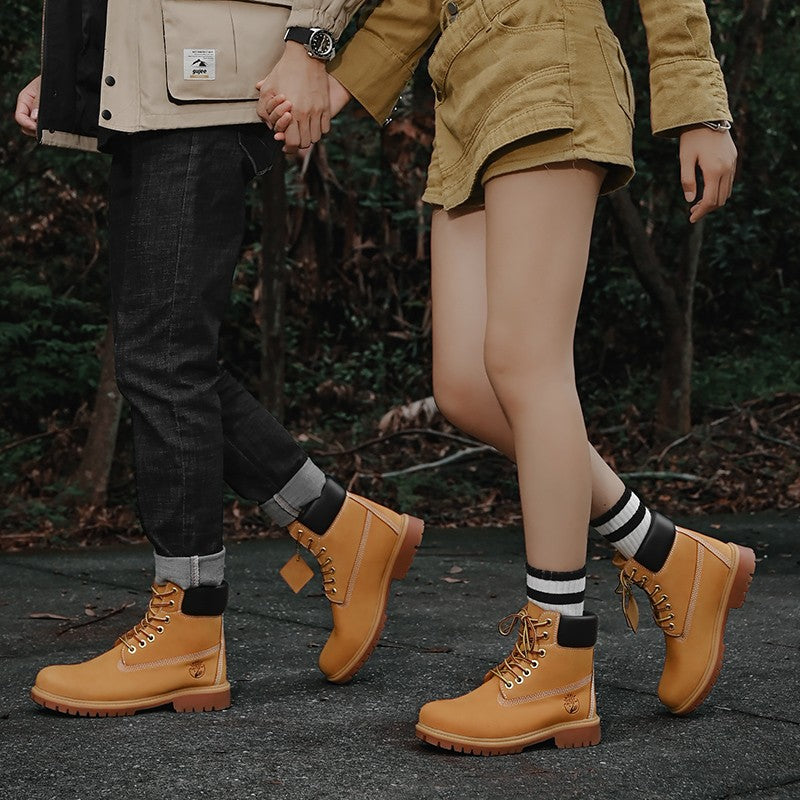 Boots Men High Top Boots High Quality Women Leather Shoes Fashion Outdoor Sneakers Men Lace Up Non-Slip Ankle Boots for Couple