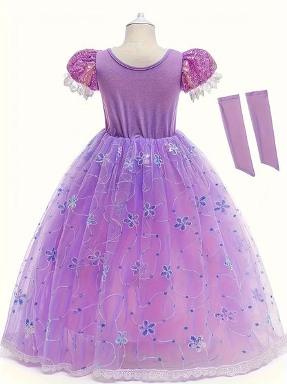 Girls Princess Costume Kid Carnival Dress Cosplay Floral LED Light Up Clothing Halloween Girls Christmas Party