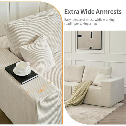 139.3" Luxury L-Shaped Modular Sofa – Corduroy Boneless Cloud Couch with Deep Seat, Movable Ottoman for Living Room