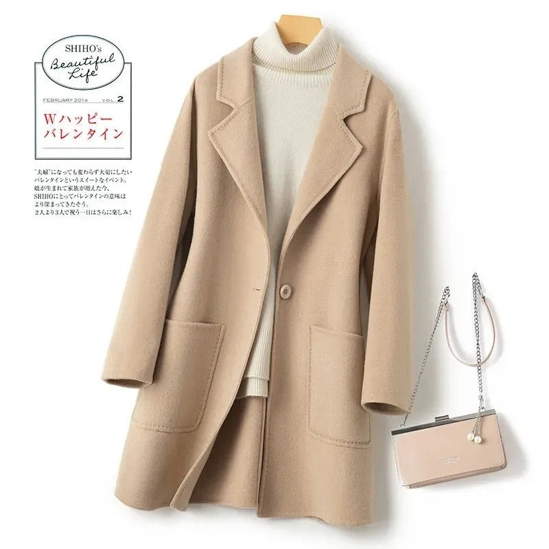 High-Quality Double-Sided Tweed Wool Coat Female 2025Autumn Winter New Woolen Jacket Women's Long Outerwear Fashion Overwear Top