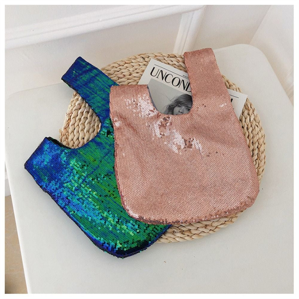 Ladies Trendy Fashion Reversible Sequin Evening Clutch Purse Women Girls Small Glitter Wrist Knot Bag