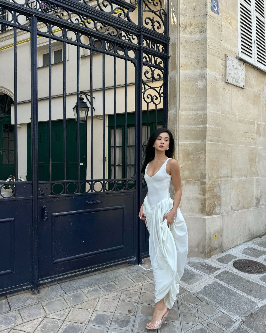 Women Sleeveless High Waist Split Sling Dresses White Elegant U Neck Irregular P