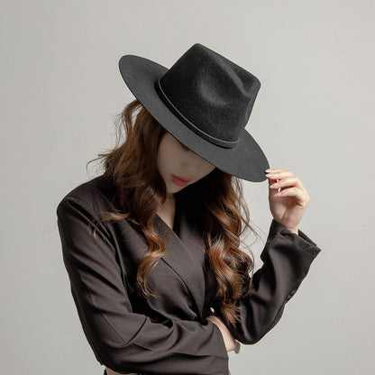 Chapéu Fedora de Feltro 100% Lã Australiana com cinto de feltro e aba larga de design moderno