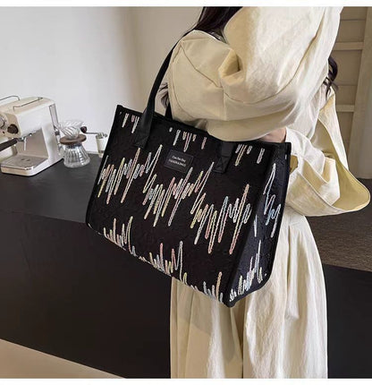 Large Capacity Canvas Bag Versatile Bag Women's Fashion Portable Shoulder Commuter Tote Bag Ethnic Style