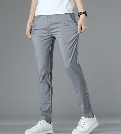 Male Suit Trousers Check Cooling Ice Silk Plaid Straight Up Clothes Offer Slacks Designer Men's Summer Pants Fabric 2025 Classic