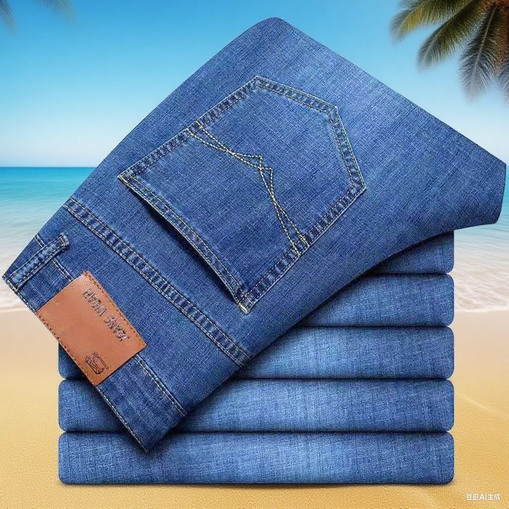 2025 New  Men's Jeans Casual Straight Stretch Fashion Classic Blue Black Work Denim Trousers Male Brand Clothing