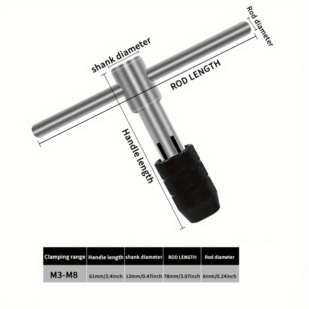 Conjunto de 6 peças de machos de roscar métricos, chave tipo T, ferramentas de roscar M3-M8, para metal, madeira e plástico, conjunto de chaves para machos de roscar manuais
