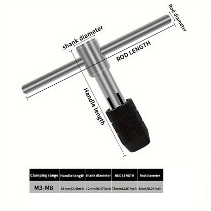 Conjunto de 6 peças de machos de roscar métricos, chave tipo T, ferramentas de roscar M3-M8, para metal, madeira e plástico, conjunto de chaves para machos de roscar manuais