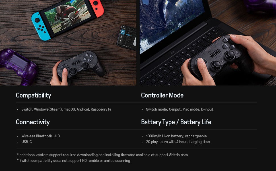 8BitDo Pro 2 Bluetooth Controller Gamepad Handle with Hall Effect for Nintendo Switch 2, PC, MacOS, Android, Steam, Raspberry Pi