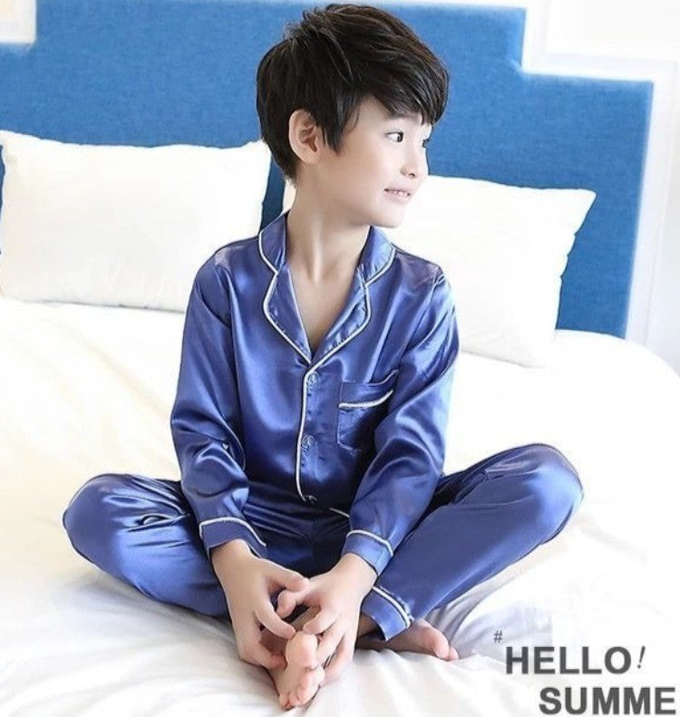 Kids Ice Silk Sleepwear Summer Short Sleeve Homewear Set for Boys Girls Thin Lightweight Baby Air Conditioning Clothing