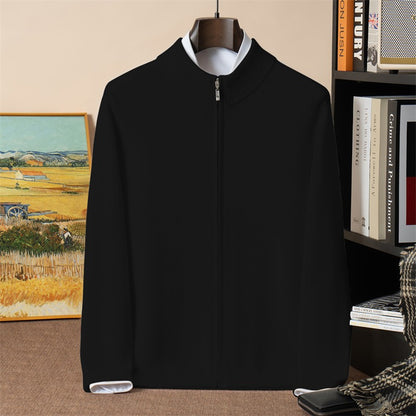 500g 100% Pure Cashmere Sweater Men's Seven-Needle Double-Ply Thickened Half-Turtle Neck Zipper Cardigan Loose Knitted Sweater