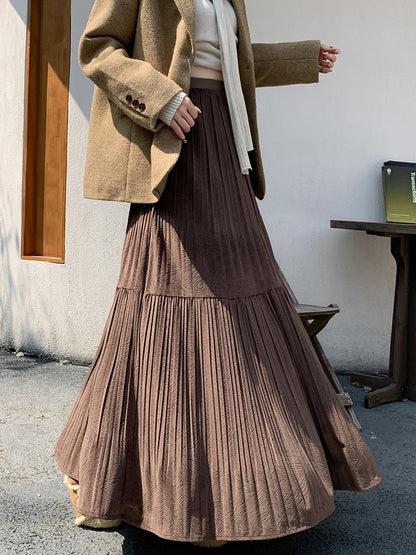 Pleated half skirt for women in autumn and winter 2025 new high waist slimming casual versatile A-line umbrella long skirt