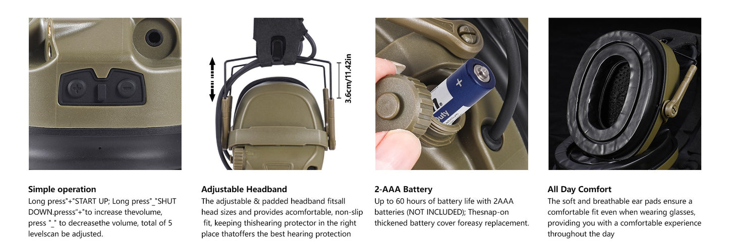 GEN 6 Tactical Headset Hunting Shooting Noise Reduction Headset for OPS Core ARC and Wendy M-LOK Helmet Head Mounted 2 in 1