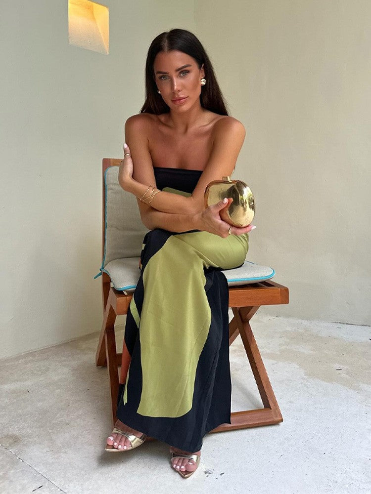 Sexy Strapless Backless Printed Long Dress Women Fashion Sleeveless Off Shoulder
