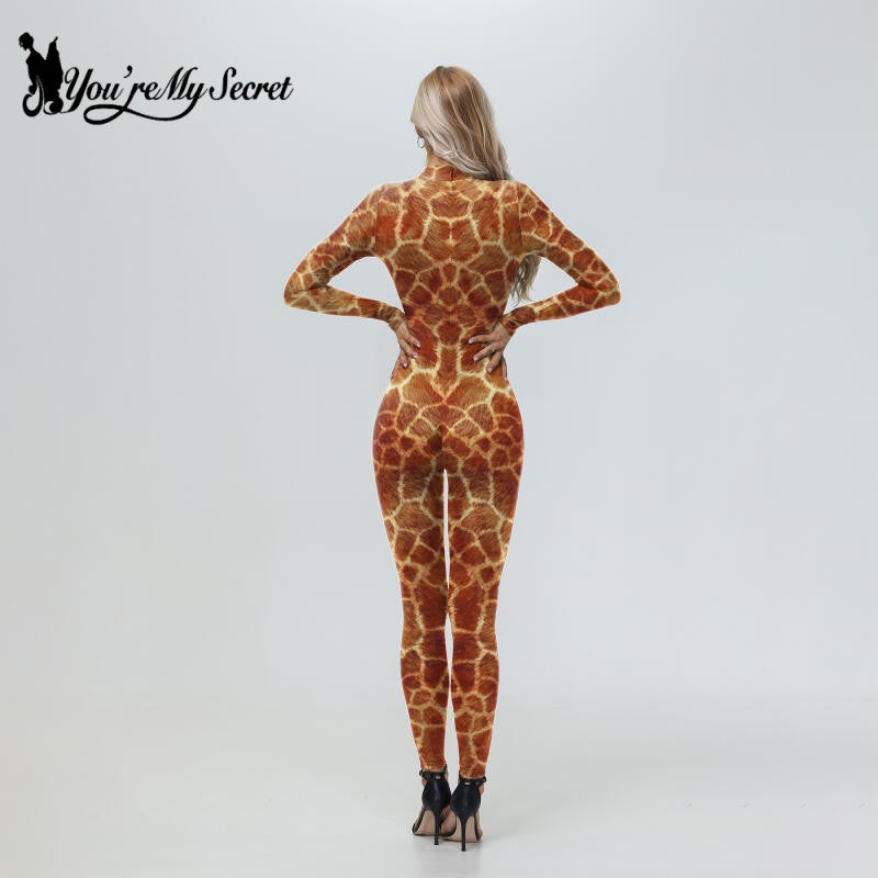 [You're My Secret] Adult Fox Leopard Print Animal Costume Halloween Purim Carnival Party Cosplay Costume Jumpsuit Zenti Bodysuit