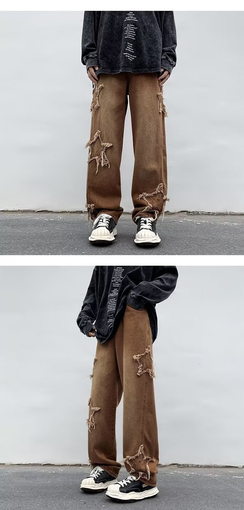 2025 Novas Estrelas da Moda Toalha Bordada Calças Jeans Marrons Masculinas Roupa Y2K Calças Retas Hip Hop de Algodão Pantalon Homme