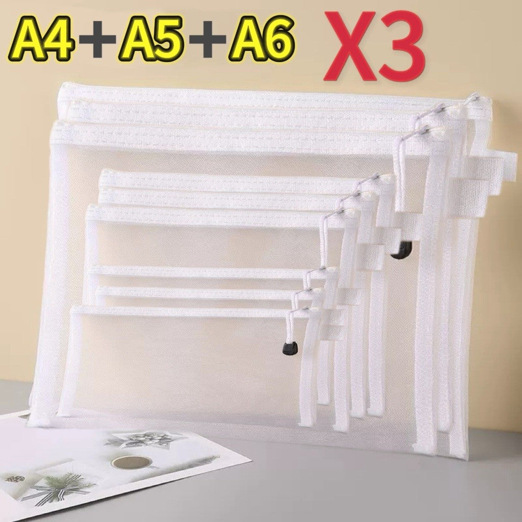 1-12pcs Mesh Zipper Pouch Student Waterproof Zip File Bag Makeup Bag School Office Supplies Miscellaneous Storage Organizer