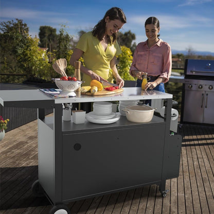 xl outdoor grill cart with wheels, weatherproof outdoor kitchen outdoor bar cart mobile bbq with foldable stainless steel top &