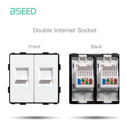 BSEED EU Standard Wall Socket with USB RJ45 TV Satellite Plug Glass Panel DIY Free Combination Function Part for Home Automation