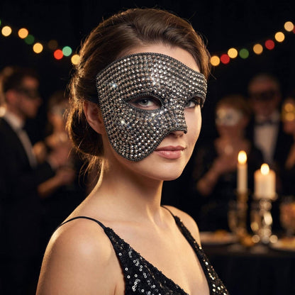 Half-Face Ballroom Mask DIY Handmade Rhinestone High-End Eyeshade Carnival Party Holiday Performance Prop Mask