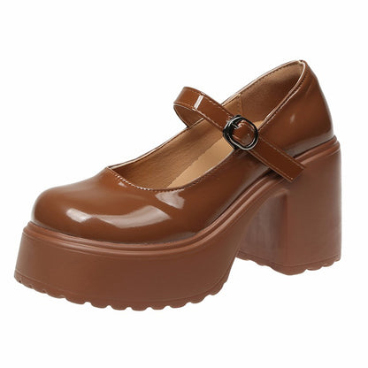 Sapatos Mary Jane Pretos de Salto Agulha Feminino 2023 Gótico Plataforma Grossa Bombas Sapatos Femininos Plus Size com Fivela no Tornozelo para Festa Lolita 42