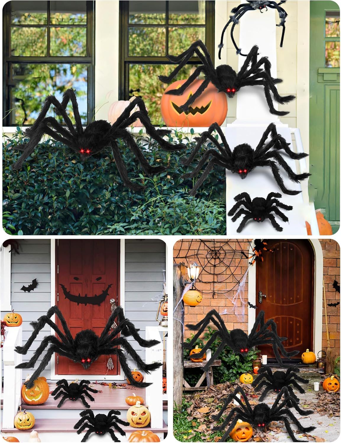 Giant Black Plush Spider Halloween Decoration 30-200cm Horror Haunted House Props Indoor Outdoor Party Scary Decor