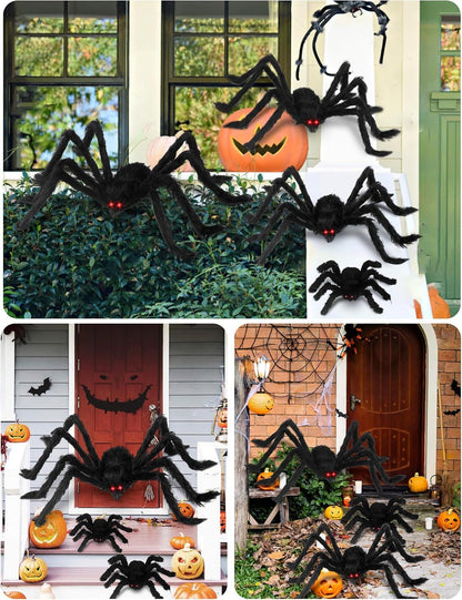 Giant Black Plush Spider Halloween Decoration 30-200cm Horror Haunted House Props Indoor Outdoor Party Scary Decor