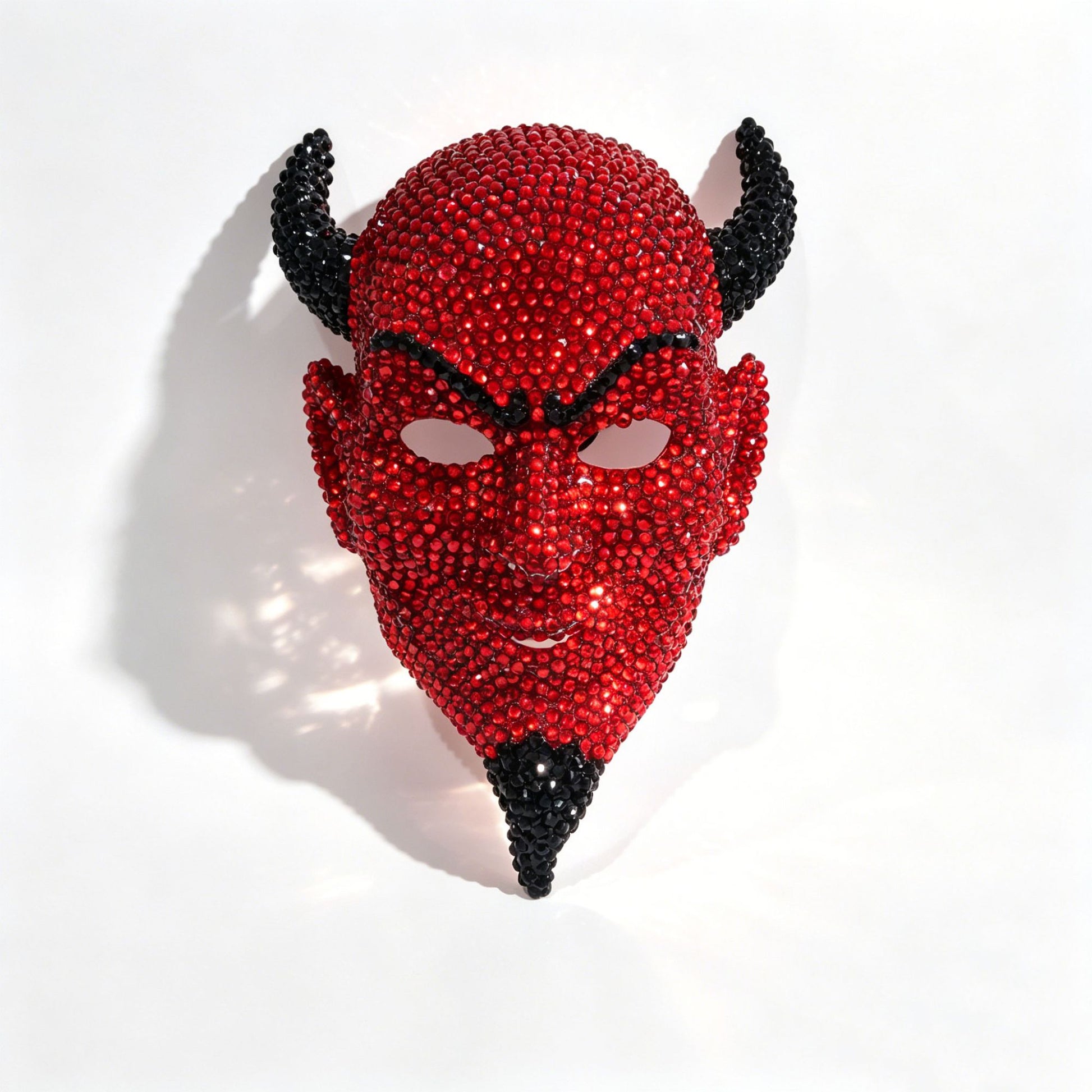 Horned Devil Rhinestone Mask, Crystal Full Face Demon Mask for Halloween Costume, Masquerade, and Festival Parties