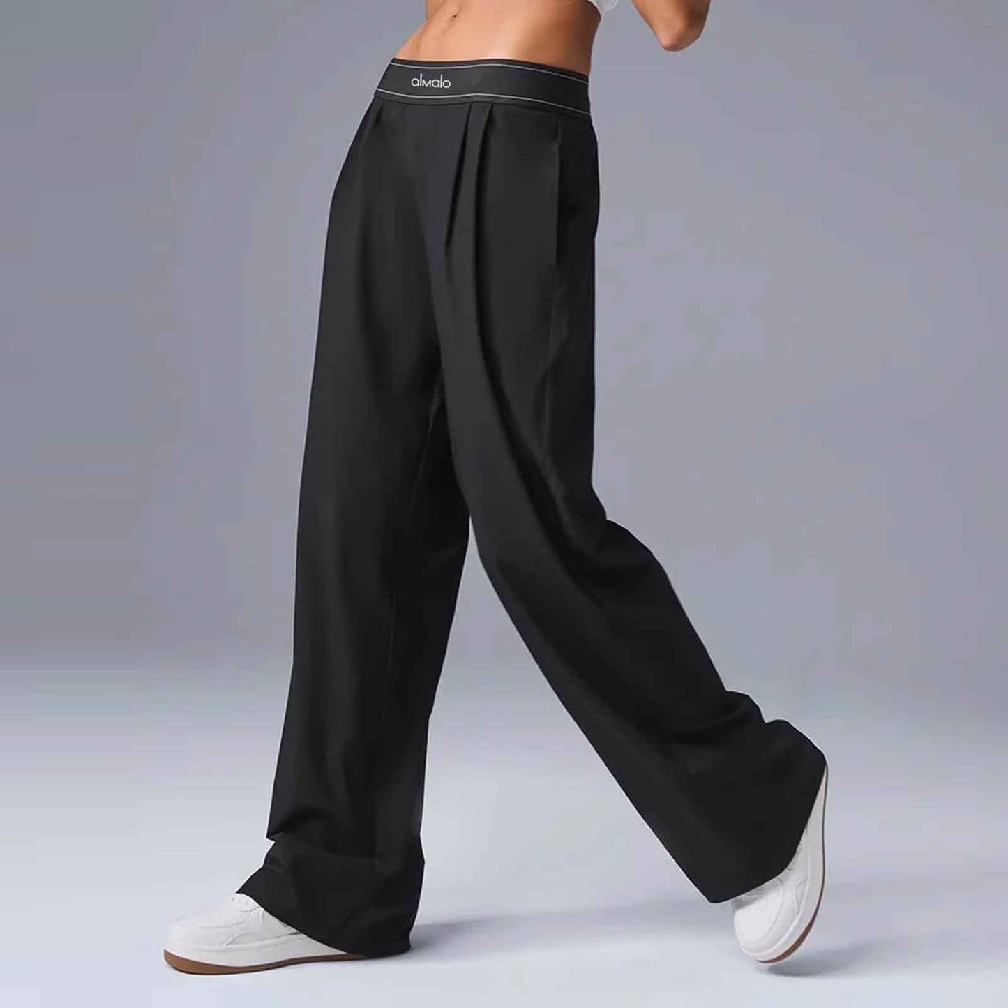 Elastic Waist Solid Fitness Joggers Trousers Women Yoga Sports Wide Leg Pants Women Thin Casual Loose Navy Blue Baggy Sweatpants