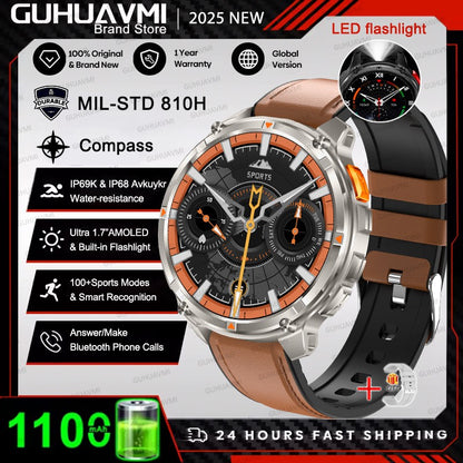 New Outdoor Ultra Durable Men Smartwatch Heart Rate Bluetooth Call 5ATM Waterproof Sport Smart Watch 1100mAh Battery Custom dial