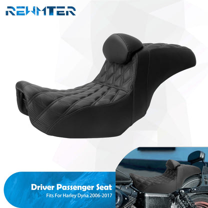 Assento de passageiro com encosto para motocicleta, banco duplo com almofadas para Harley Dyna Fat Bob Low Rider FXDL FLD 2006-2017