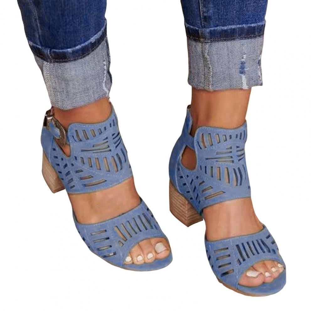 Women's Casual Boho Sandals Low Block Heel Summer Vacation Shoes Ladies Sandals with Buckles Chic Heeled Sandals for Ladies