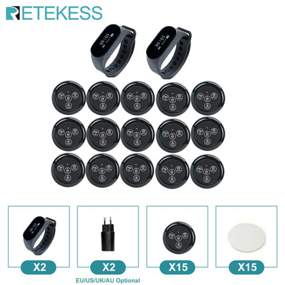 Sistema de chamada para garçons de restaurante com narguilé Retekess TD112, pager de relógio à prova d'água, botões de chamada de garçom TD032 para bar, café, clínica, hotel
