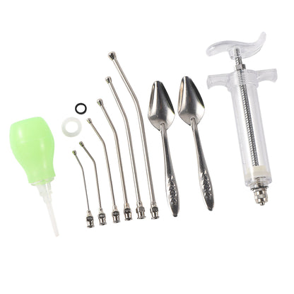 Alimentação manual de pintos e pássaros jovens de canários e pombos, conjunto de seringas de 10/20/50/100ml, 6 peças de tubo curvo de PC, colher de alimentação de metal.