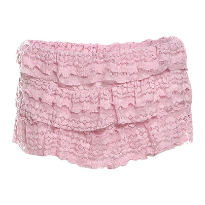 2025 New Fashion Sweet Temperament Solid Color Lace Spice Girl Pleated Low Waist Navel Shorts Femininity Sexy