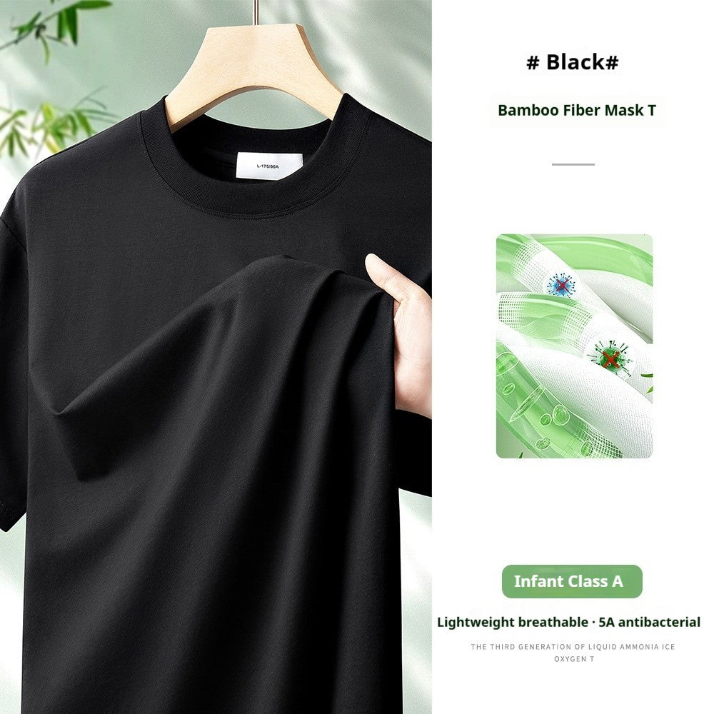 64% Cotton 25% Bamboo Fiber Cool T Shirt Men Short Sleeve Summer Tops For Men Round Neck Skin Friendly Solid Color Male Clothes