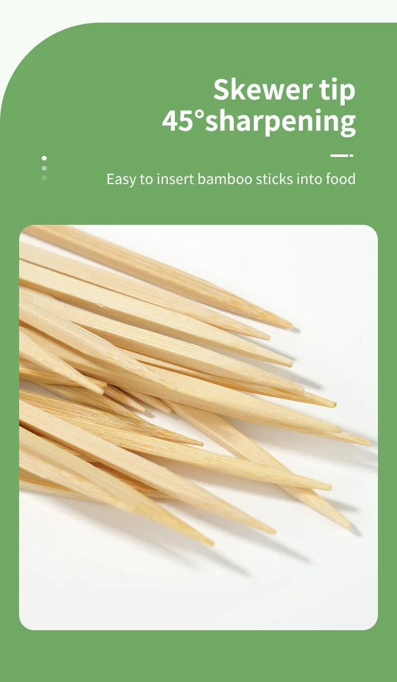 100 Varas de Bambu Descartáveis Espetos Naturais de Bambu para Churrasco Espetinhos para Churrasco, Frutas, Coquetel, Acampamento, Ferramentas de Churrasco em Festa