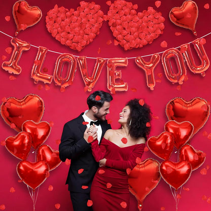 I Love You/Red Heart Love Foil Balloon 1000Pcs Rose Petals for Wedding Anniversary Valentine Day Romantic Special Night Party